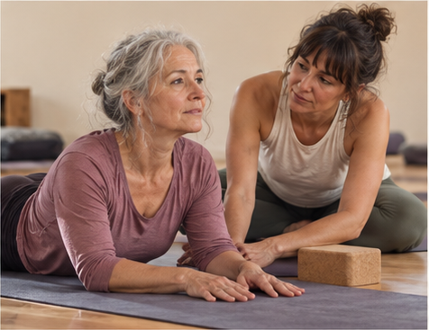 Detalle sereno de práctica y aprendizaje de yoga